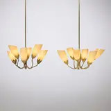 Mauri Almari, Chandelier, pair, c. 1950, brass, glass