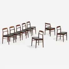Arne Vodder, Dining chairs model 430, set of eight, c. 1965, rosewood, leather upholstery