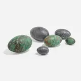 Tage Anderson, Collection of six eggs, c. 1980, patinated copper, zinc