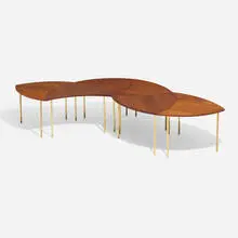 Pinwheel table, model 523 by Peter Hvidt & Orla Mølgaard-Nielsen, c. 1965, teak, brass, sold Apr 2026