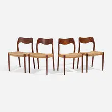 Niels O. Møller, Dining chairs model 71, set of four, 1951, teak, jute