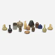 Collection of fourteen miniature vessels by Carl-Harry Stålhane, c. 1955, glazed stoneware, sold Apr 2026