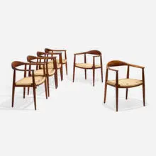 Hans J. Wegner, The Chairs, set of six, oak, cane