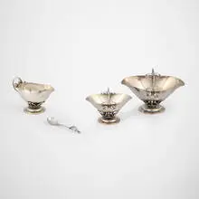 Collection of table articles by Georg Jensen, c. 1925-1950, sterling silver, sold Apr 2026