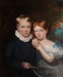 British School, 19th century, Double portrait of a young boy and girl