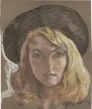 Lotte Laserstein, Porträt einer jungen Frau mit Hut, Pastell auf braunem Papier