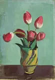Rudolf Levy, Rote Tulpen in Keramikkrug, 1942, Öl auf Leinwand