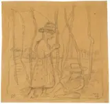 Paula Modersohn-Becker, Mädchen zwischen Birken, Um 1902, Kreide auf hellbraunem Papier