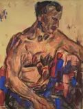 Männlicher Halbakt by Christian Rohlfs, Um 1918, Wassertempera auf gelblichem Karton (Prägestempel: Bekröntes Wappen mit Anker), sold Nov 2009