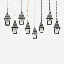 Vintage, Collection of eight lanterns, steel, enameled steel, glass