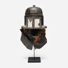 Siebe Gorman & Co., Fire fighter smoke mask, c. 1870, leather, metal, plastic, rubber