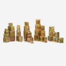 Antique, Nesting boxes, set of five, c. 1950, lithographed paper over wood