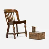 Antique, Chair with shoe shine box, wood, steel
