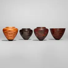 Bud Latven, Collection of four small vessels, 1996-97, Brazilian rosewood, African blackwood