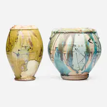 Josh DeWeese, Jars, set of two, c. 2013, salt and soda-glazed wood-fired stoneware