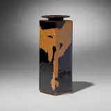 Brother Thomas Bezanson, Square vase, c. 2005, tenmoku with crystalline rutile-glazed porcelain