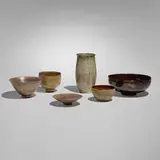 Edwin and Mary Scheier, Collection of six early vessels, c. 1960, glazed earthenware
