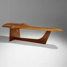 Sled-Base coffee table by George Nakashima, 1977, English walnut, sold Sep 2025