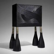 No Exit cabinet by Wendell Castle, 1990, mahogany veneer, curly maple veneer, maple, mahogany, gold leaf, sold Sep 2025