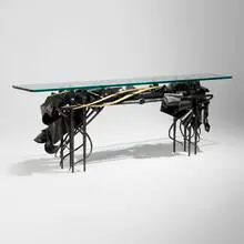 Masterworks sideboard by Albert Paley, 1991, forged, fabricated, and zinc-plated steel, glass, sold Sep 2025