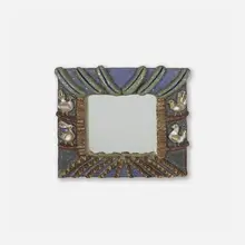 Isabelle Ferlay, Wall-hanging mirror, c. 1960, glazed earthenware, mirrored glass