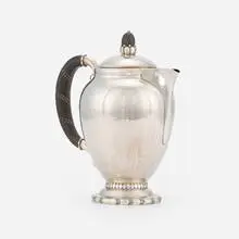 Georg Jensen, Coffee pot, model 37, c. 1935, sterling silver, ebonized wood