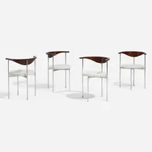Frederik Sieck, Armchairs model 3200, set of four, 1962, chrome-plated steel, faux leather, teak