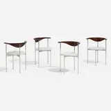 Frederik Sieck, Armchairs model 3200, set of four, 1962, chrome-plated steel, faux leather, teak