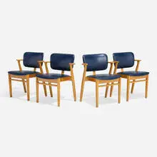 Ilmari Tapiovaara, Domus chairs, set of four, 1946-47, birch, vinyl upholstery