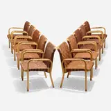 Alvar Aalto, Armchairs model 45, set of ten, laminated birch, canvas webbing