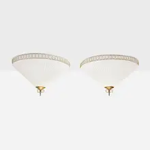 Paavo Tynell, Ceiling lamps, pair, c. 1954, brass, silk shades
