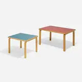 Alvar Aalto, L-Leg tables, set of two, laminated birch, linoleum