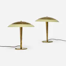 Table lamps model 5061, pair by Paavo Tynell, c. 1950, brass, lacquered glass, sold Apr 2026
