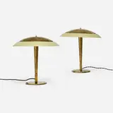 Paavo Tynell, Table lamps model 5061, pair, c. 1950, brass, lacquered glass