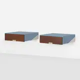 Arne Jacobsen, Wall-mounted nightstands from the SAS Royal Hotel, Copenhagen, pair, 1958, wenge, Formica, lacquered wood, stainless steel, nickel-plated brass