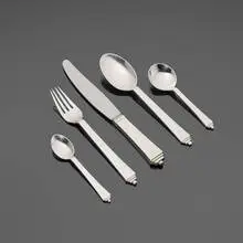 Pyramid flatware service by Harald Nielsen, sterling silver, stainless steel, sold Apr 2026