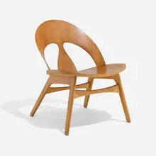 Lounge chair by Børge Mogensen, 1949, teak plywood, beech, sold Apr 2026