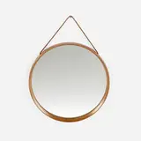 Uno and Osten Kristiansson, Wall mirror, c. 1960, teak, mirrored glass, leather