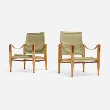 Kaare Klint, Safari chairs, pair, leather, ash, brass