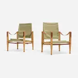 Kaare Klint, Safari chairs, pair, leather, ash, brass