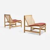Rud Thygesen and Johnny Sørensen, Kongeserien lounge chairs, pair, c. 1969, ash, leather, cane