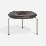 PK 33 stool by Poul Kjærholm, leather upholstery, lacquered wood, matte chrome-plated steel, rubber, sold Apr 2026