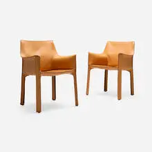 Mario Bellini, Cab chairs model 413, pair, leather over steel, plastic
