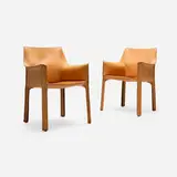 Mario Bellini, Cab chairs model 413, pair, leather over steel, plastic