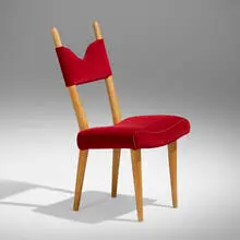 Jean Royere, Dining chair, c. 1955, birch, upholstery