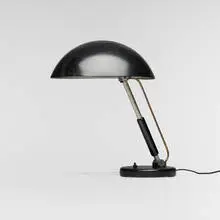 Karl Trabert, Table lamp, model 6580, 1933, enameled and nickel-plated steel, lacquered wood