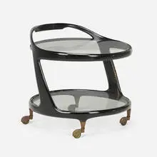 Cesare Lacca, Bar cart, c. 1950, lacquered mahogany, glass, brass