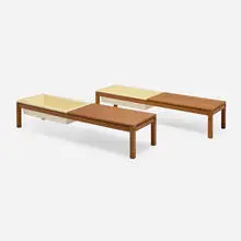 Finnish, Coffee tables with planter box, pair, c. 1960, oak, fiberglass, rosewood