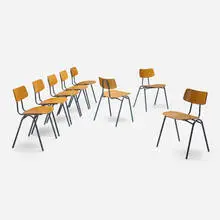 Kurt Hvitsjö, Tuoli 53 chairs, set of eight, c. 1955, birch plywood, painted steel