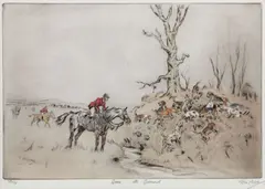Tom Carr, Leaving the Kennels; Gone to Ground  Artist Proofs, hand coloured etching
